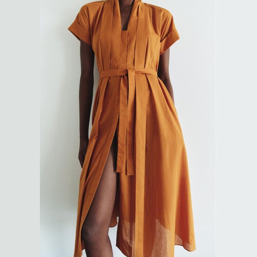 RARE ZARA Burnt Orange Cotton Midi Dress NWT - Picture 7 of 16